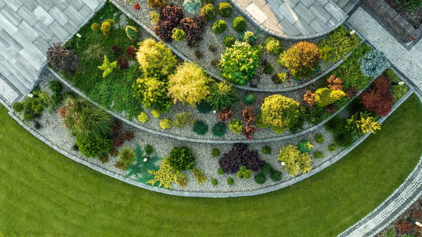 Gartenanlage aus der Vogelperspektive
